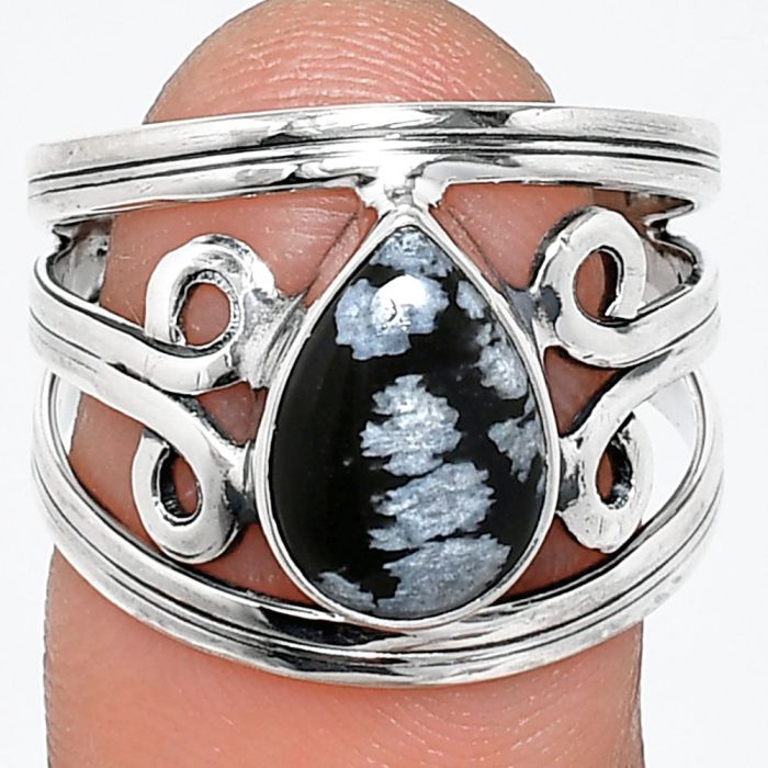 Snow Flake Obsidian Ring size-8 SDR237724 R-1132, 8x11 mm