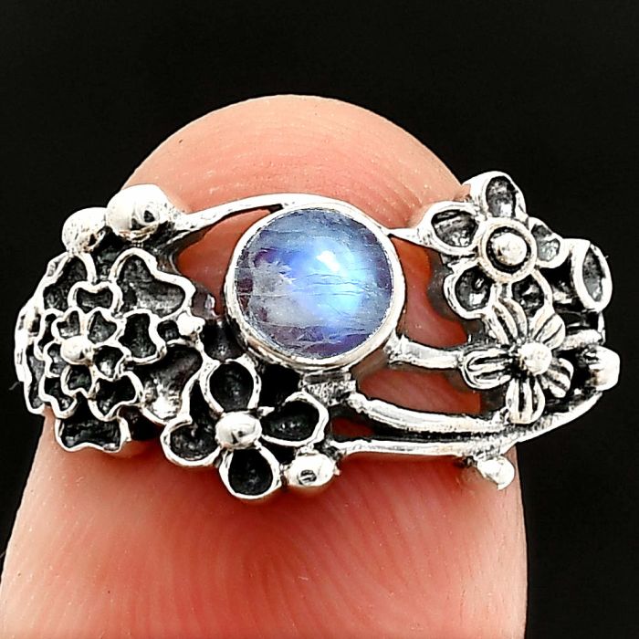 Floral - Rainbow Moonstone Ring size-8 SDR237812 R-1041, 5x5 mm