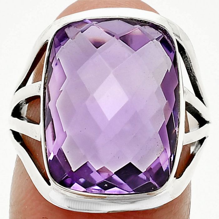 Amethyst Checker Briolette Ring size-7 SDR237888 R-1219, 12x16 mm