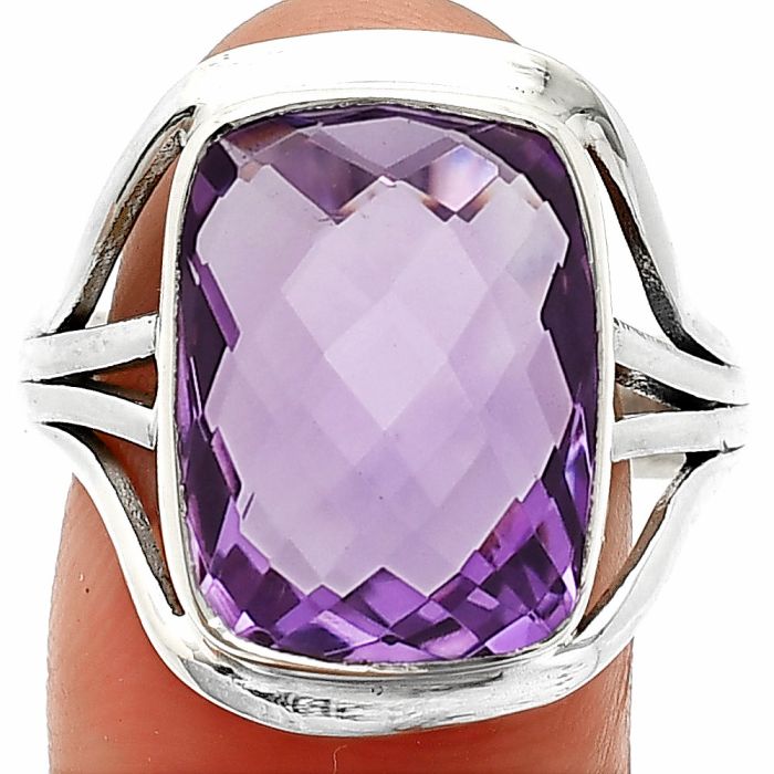 Amethyst Checker Briolette Ring size-9.5 SDR237922 R-1219, 12x16 mm