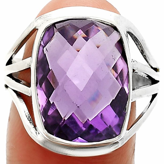 Amethyst Checker Briolette Ring size-9 SDR237954 R-1219, 12x16 mm