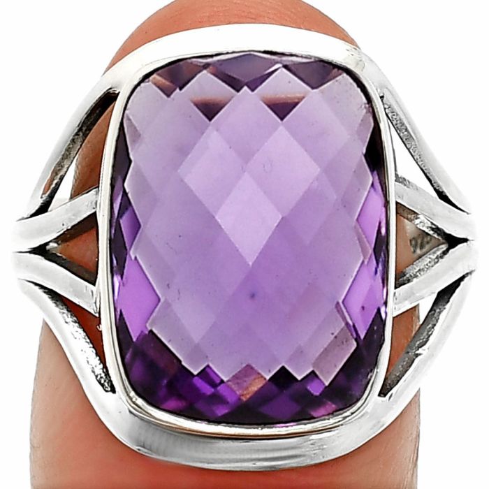 Amethyst Checker Briolette Ring size-8 SDR237957 R-1219, 12x16 mm