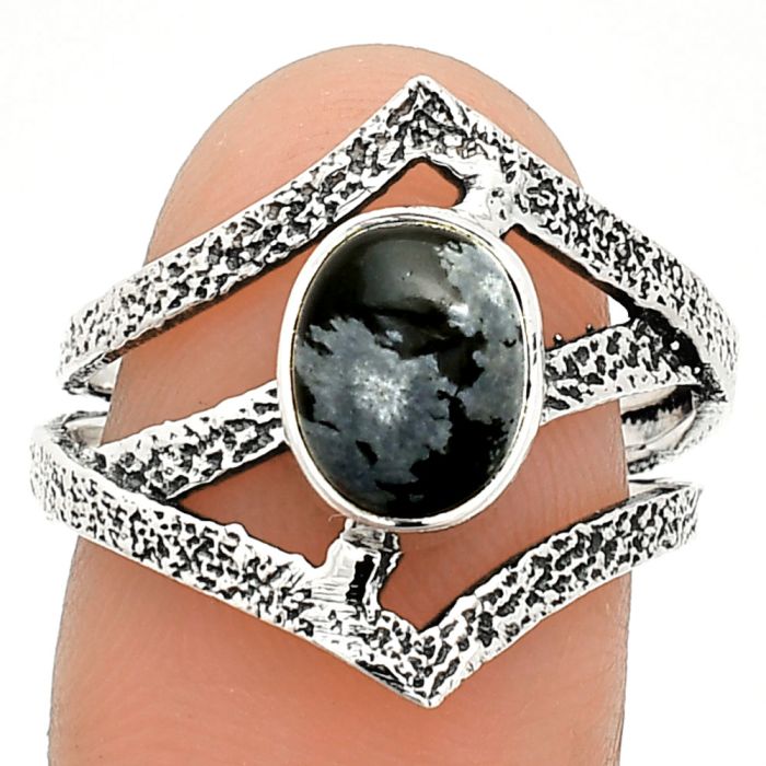 Snow Flake Obsidian Ring size-7.5 SDR237963 R-1471, 7x9 mm