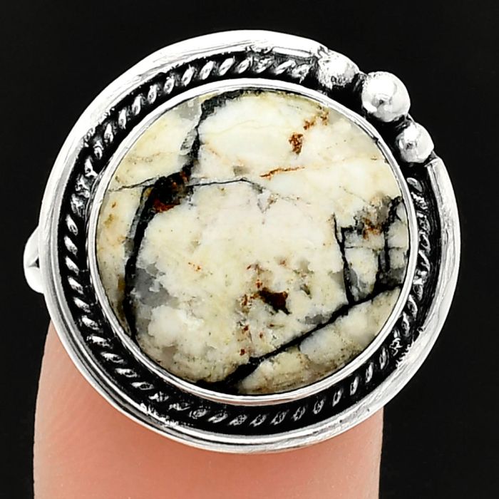 Authentic White Buffalo Turquoise Nevada Ring size-10 SDR238081 R-1148, 15x15 mm
