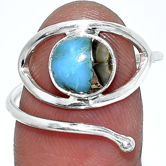 Eye - Shell In Black Blue Turquoise Ring size-8 SDR238392 R-1254, 8x8 mm