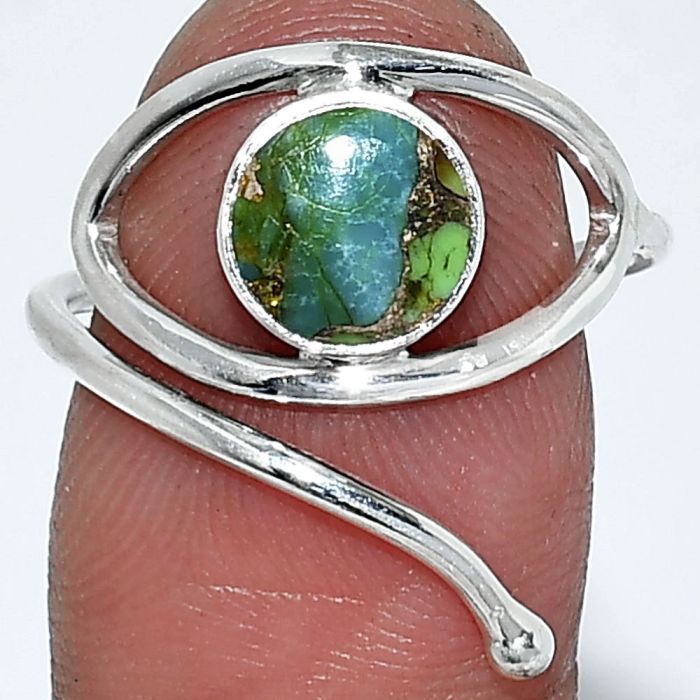 Eye - Blue Turquoise In Green Mohave Ring size-8 SDR238400 R-1254, 8x8 mm