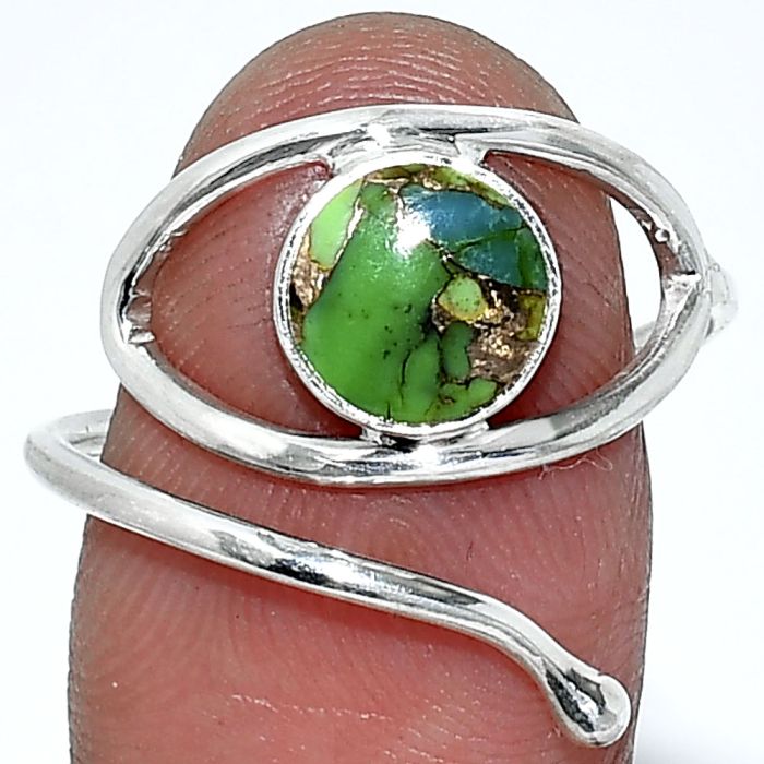 Eye - Blue Turquoise In Green Mohave Ring size-8 SDR238402 R-1254, 8x8 mm