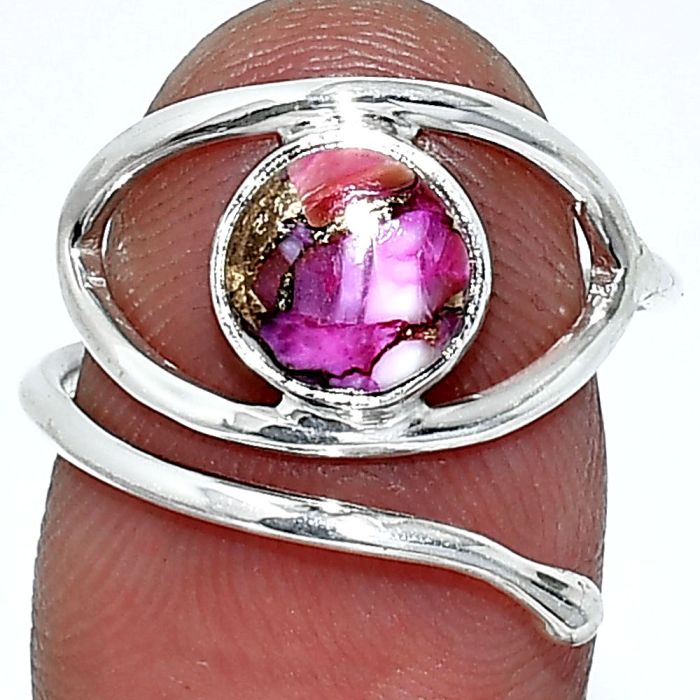 Eye - Kingman Pink Dahlia Turquoise Ring size-7.5 SDR238407 R-1254, 8x8 mm