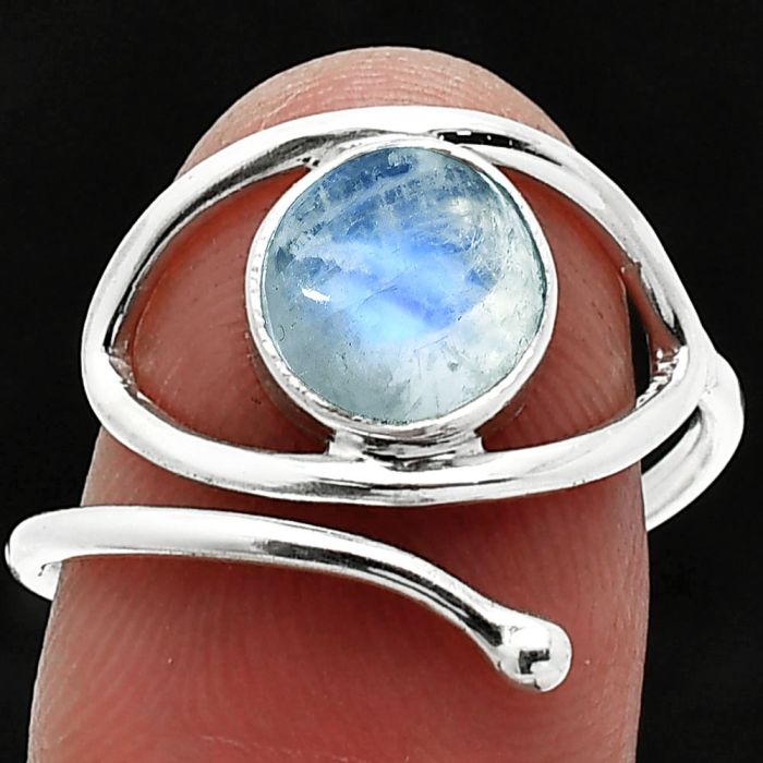 Eye - Rainbow Moonstone Ring size-8 SDR238423 R-1254, 8x8 mm