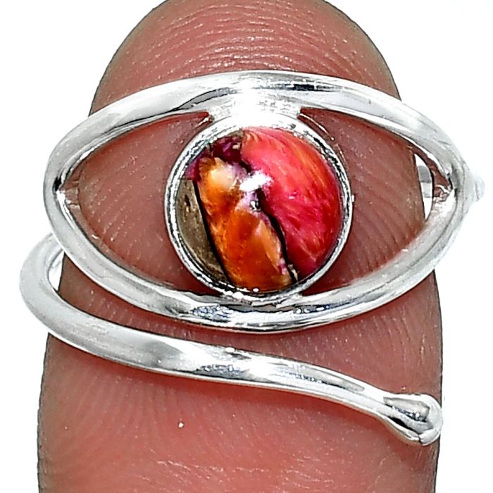 Eye - Kingman Orange Dahlia Turquoise Ring size-7 SDR238430 R-1254, 7x7 mm