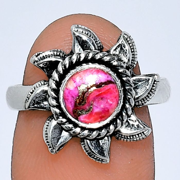 Sun - Kingman Pink Dahlia Turquoise Ring size-7.5 SDR238473 R-1617, 7x7 mm
