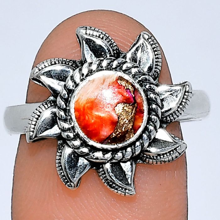 Sun - Kingman Orange Dahlia Turquoise Ring size-8 SDR238475 R-1617, 7x7 mm