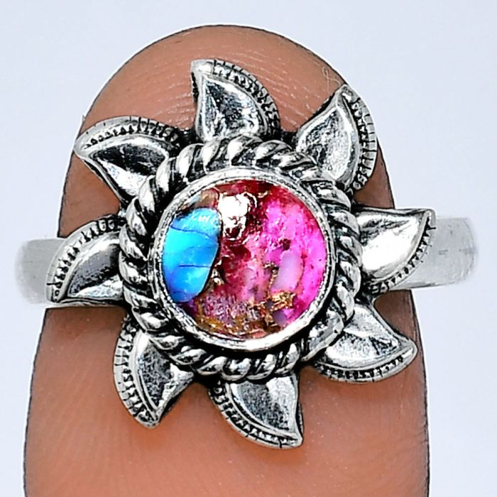 Sun - Kingman Pink Dahlia Turquoise Ring size-7.5 SDR238537 R-1617, 7x7 mm