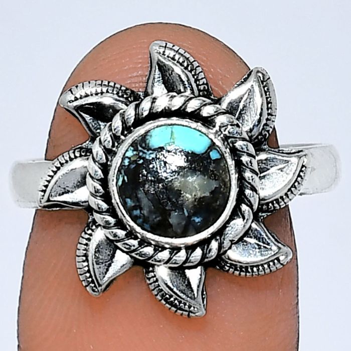 Sun - Lucky Charm Tibetan Turquoise Ring size-8 SDR238545 R-1617, 7x7 mm