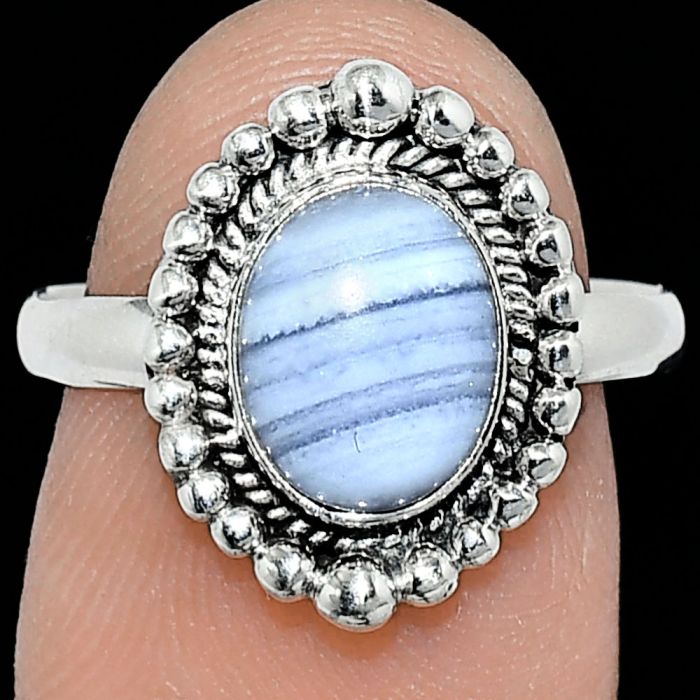 Blue Lace Agate Ring size-8 SDR238650 R-1071, 7x9 mm