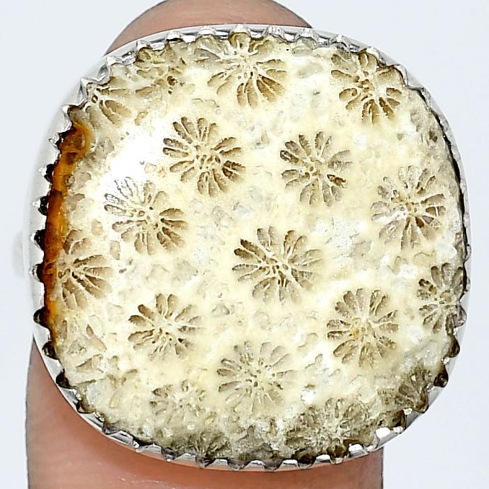 Flower Fossil Coral Ring size-9 SDR238681 R-1210, 20x20 mm