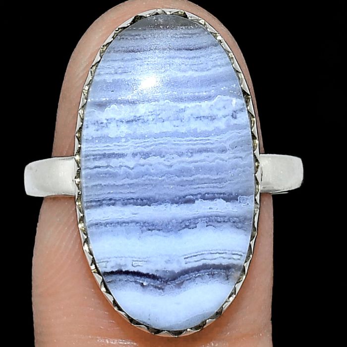 Blue Lace Agate Ring size-8 SDR238690 R-1210, 12x22 mm