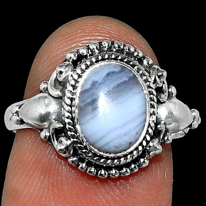 Blue Lace Agate Ring size-8 SDR238713 R-1291, 7x9 mm