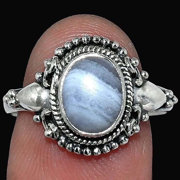 Blue Lace Agate Ring size-8.5 SDR238715 R-1291, 7x9 mm