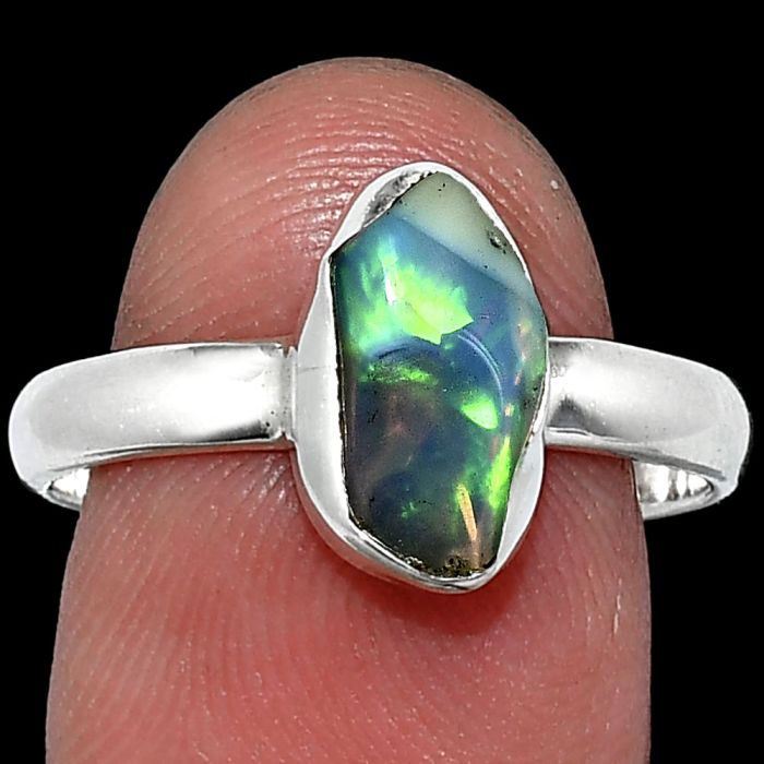 Ethiopian Opal Rough Ring size-9 SDR238733 R-1001, 6x12 mm