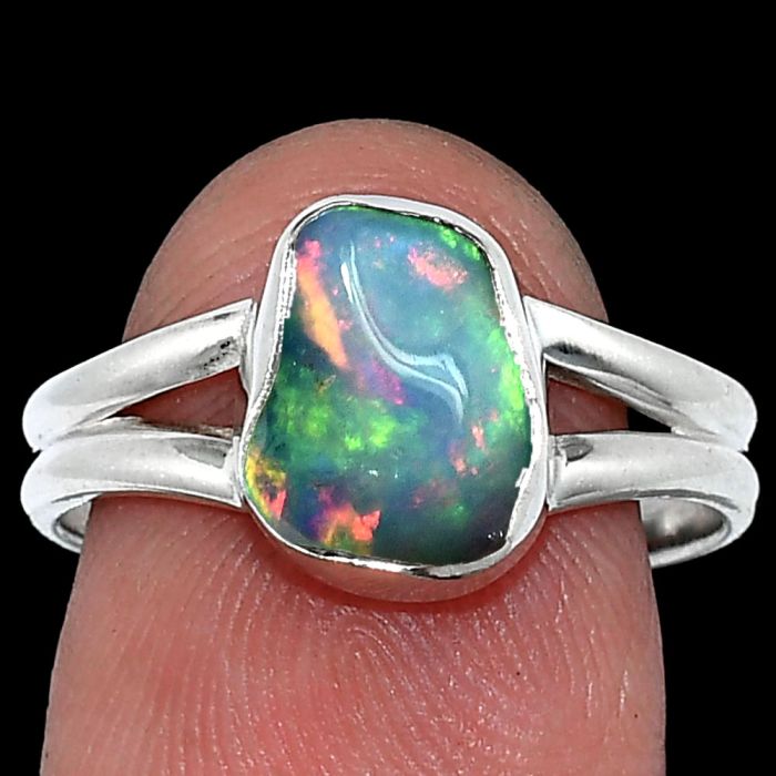 Ethiopian Opal Rough Ring size-8 SDR238744 R-1002, 8x10 mm