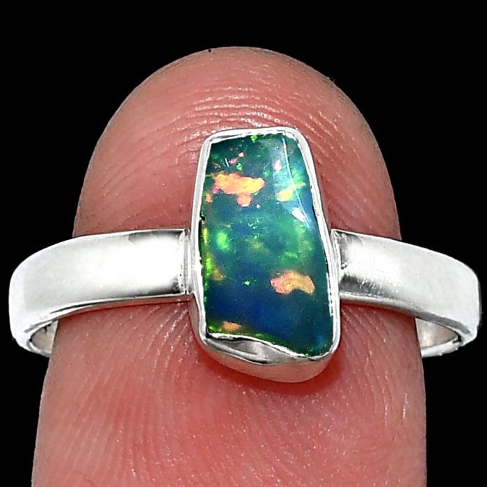 Ethiopian Opal Rough Ring size-8.5 SDR238745 R-1001, 5x10 mm