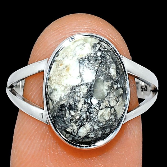 Authentic White Buffalo Turquoise Nevada Ring size-8 SDR239000 R-1002, 10x14 mm