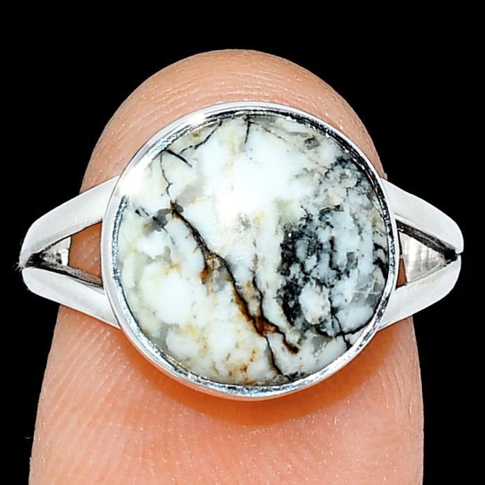 Authentic White Buffalo Turquoise Nevada Ring size-8 SDR239001 R-1002, 12x12 mm