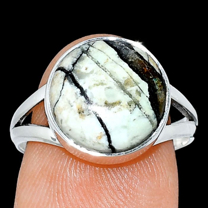 Authentic White Buffalo Turquoise Nevada Ring size-7.5 SDR239005 R-1002, 12x12 mm