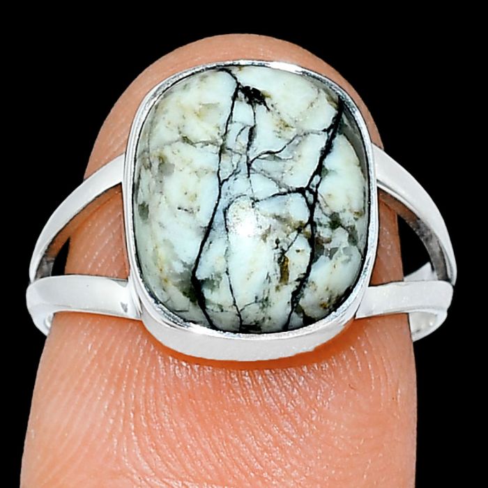 Authentic White Buffalo Turquoise Nevada Ring size-7 SDR239006 R-1002, 10x12 mm