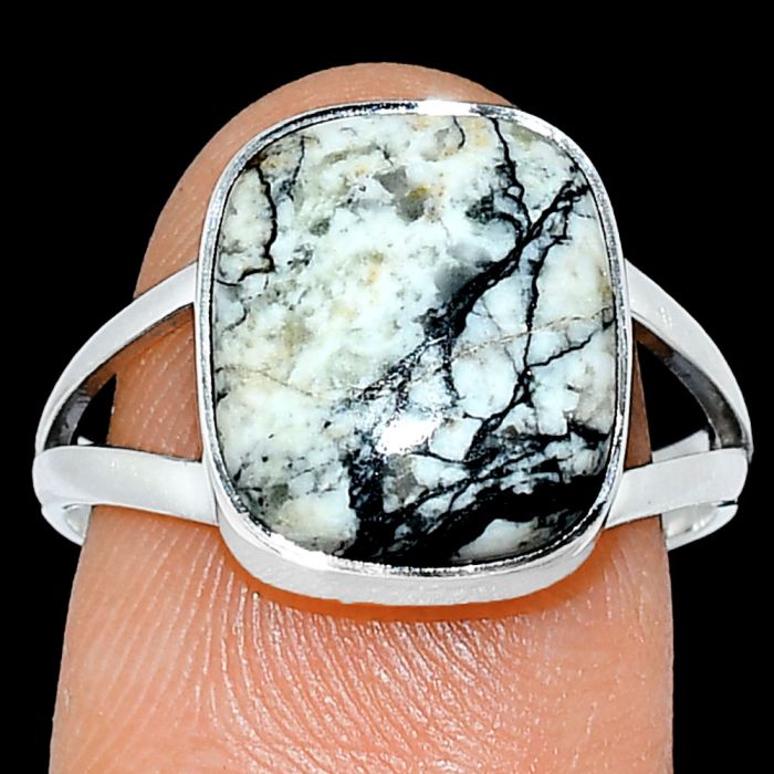 Authentic White Buffalo Turquoise Nevada Ring size-8 SDR239009 R-1002, 11x13 mm