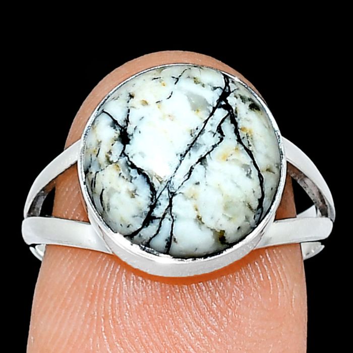 Authentic White Buffalo Turquoise Nevada Ring size-7.5 SDR239014 R-1002, 12x12 mm