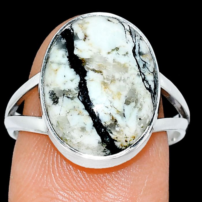 Authentic White Buffalo Turquoise Nevada Ring size-8 SDR239015 R-1002, 12x16 mm