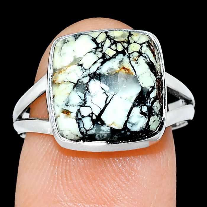 Authentic White Buffalo Turquoise Nevada Ring size-8 SDR239017 R-1002, 12x12 mm