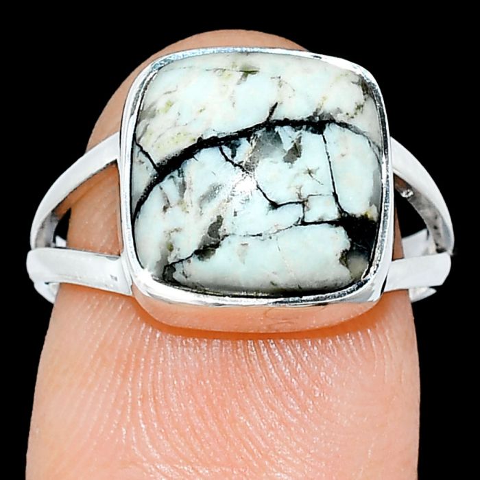 Authentic White Buffalo Turquoise Nevada Ring size-7 SDR239019 R-1002, 11x11 mm