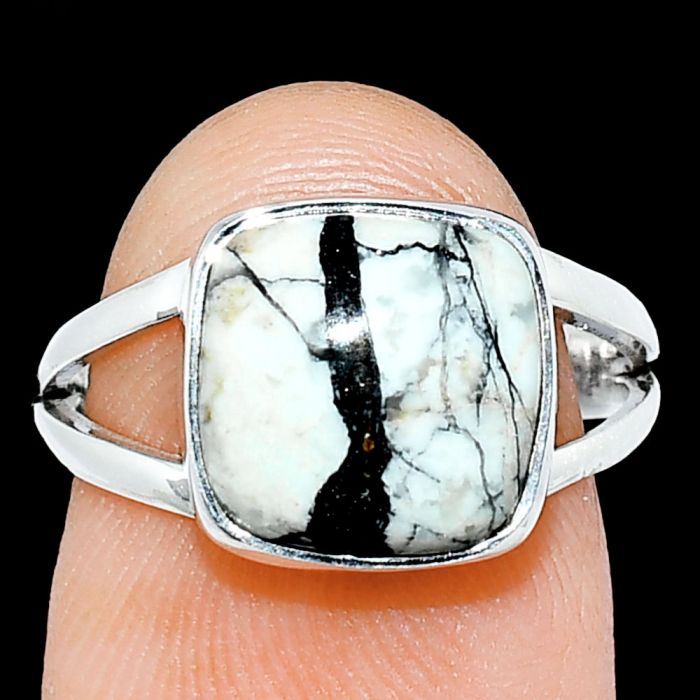 Authentic White Buffalo Turquoise Nevada Ring size-7 SDR239020 R-1002, 10x10 mm