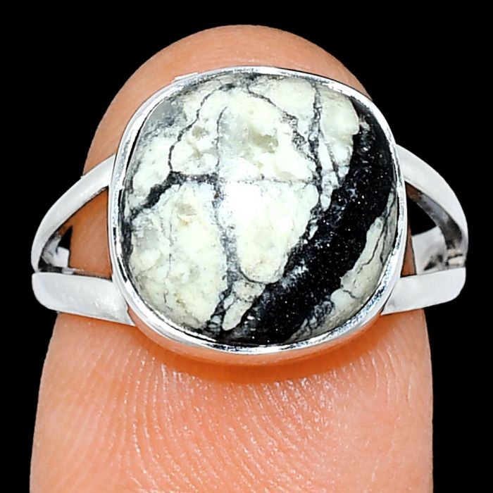 Authentic White Buffalo Turquoise Nevada Ring size-7 SDR239021 R-1002, 12x12 mm