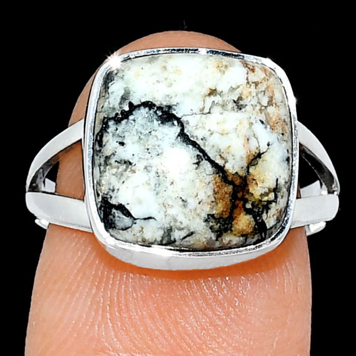 Authentic White Buffalo Turquoise Nevada Ring size-7.5 SDR239023 R-1002, 12x12 mm