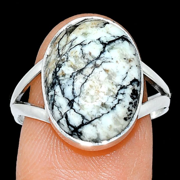 Authentic White Buffalo Turquoise Nevada Ring size-9 SDR239028 R-1002, 12x16 mm