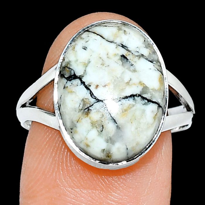 Authentic White Buffalo Turquoise Nevada Ring size-9 SDR239030 R-1002, 12x16 mm