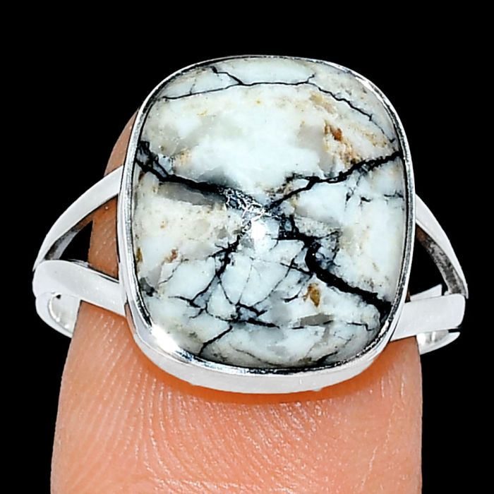 Authentic White Buffalo Turquoise Nevada Ring size-9 SDR239034 R-1002, 13x15 mm