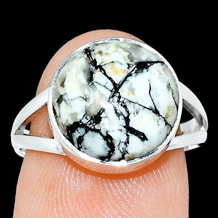 Authentic White Buffalo Turquoise Nevada Ring size-7.5 SDR239054 R-1002, 12x12 mm