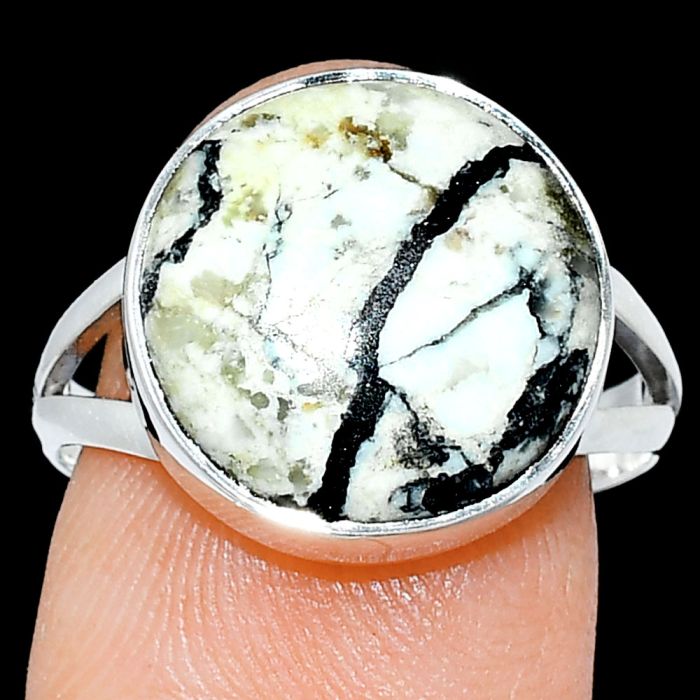 Authentic White Buffalo Turquoise Nevada Ring size-8 SDR239056 R-1002, 14x14 mm