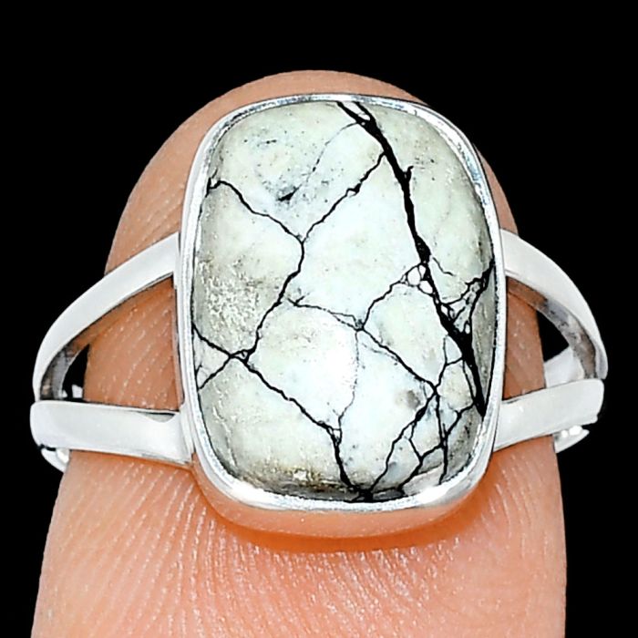 Authentic White Buffalo Turquoise Nevada Ring size-7 SDR239065 R-1002, 10x13 mm