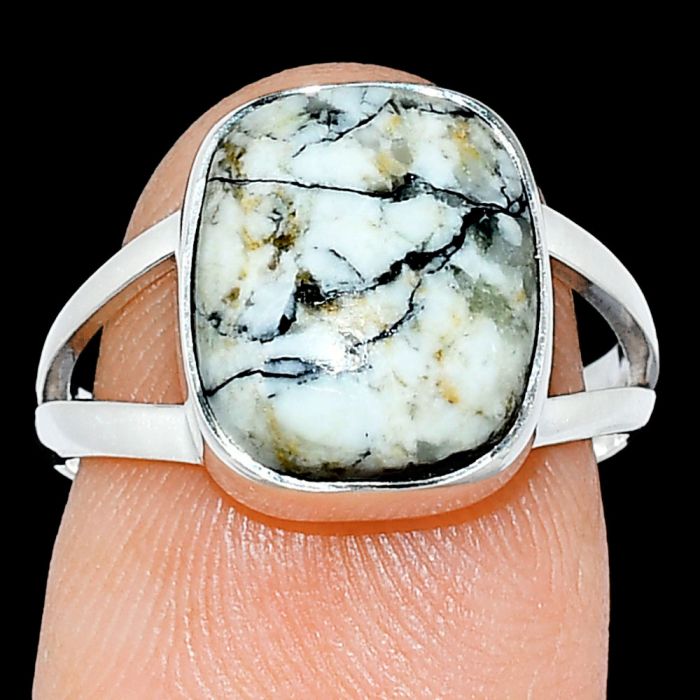 Authentic White Buffalo Turquoise Nevada Ring size-7 SDR239079 R-1002, 10x12 mm