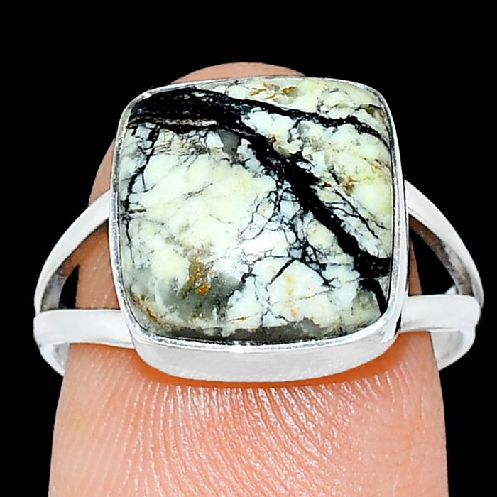 Authentic White Buffalo Turquoise Nevada Ring size-7.5 SDR239081 R-1002, 12x12 mm