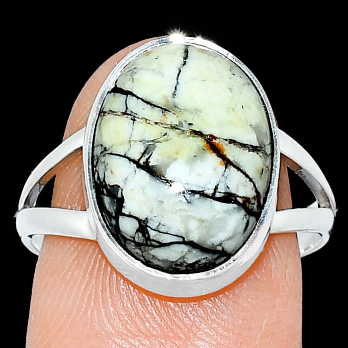 Authentic White Buffalo Turquoise Nevada Ring size-8 SDR239083 R-1002, 11x15 mm