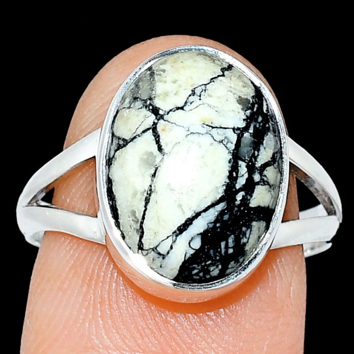 Authentic White Buffalo Turquoise Nevada Ring size-8 SDR239087 R-1002, 11x14 mm