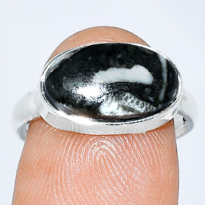 Mexican Cabbing Fossil Ring size-7.5 SDR239108 R-1057, 8x14 mm