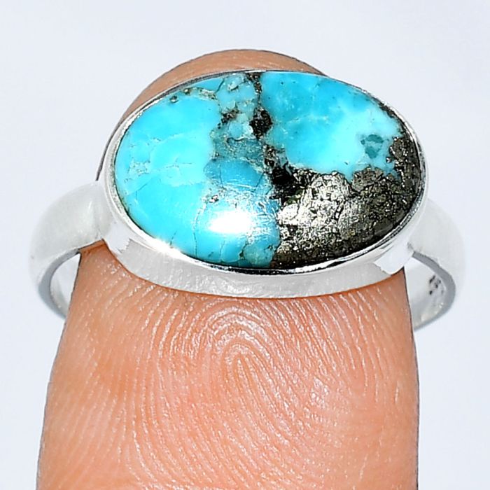 Kingman Turquoise With Pyrite Ring size-8 SDR239120 R-1057, 9x14 mm